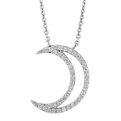A. Link 18k White Gold Small Diamond Crescent Moon Pendant Necklace "