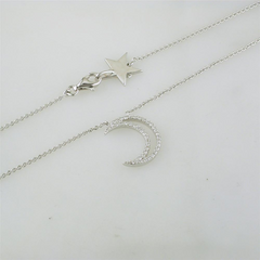 A. Link 18k White Gold Small Diamond Crescent Moon Pendant Necklace "