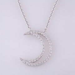A. Link 18k White Gold Small Diamond Crescent Moon Pendant Necklace "