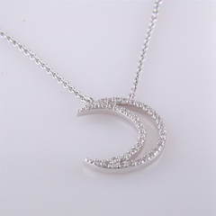 A. Link 18k White Gold Small Diamond Crescent Moon Pendant Necklace "