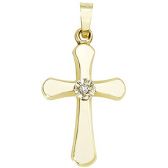 14k Yellow Gold Cross Pendant With a Single Diamond