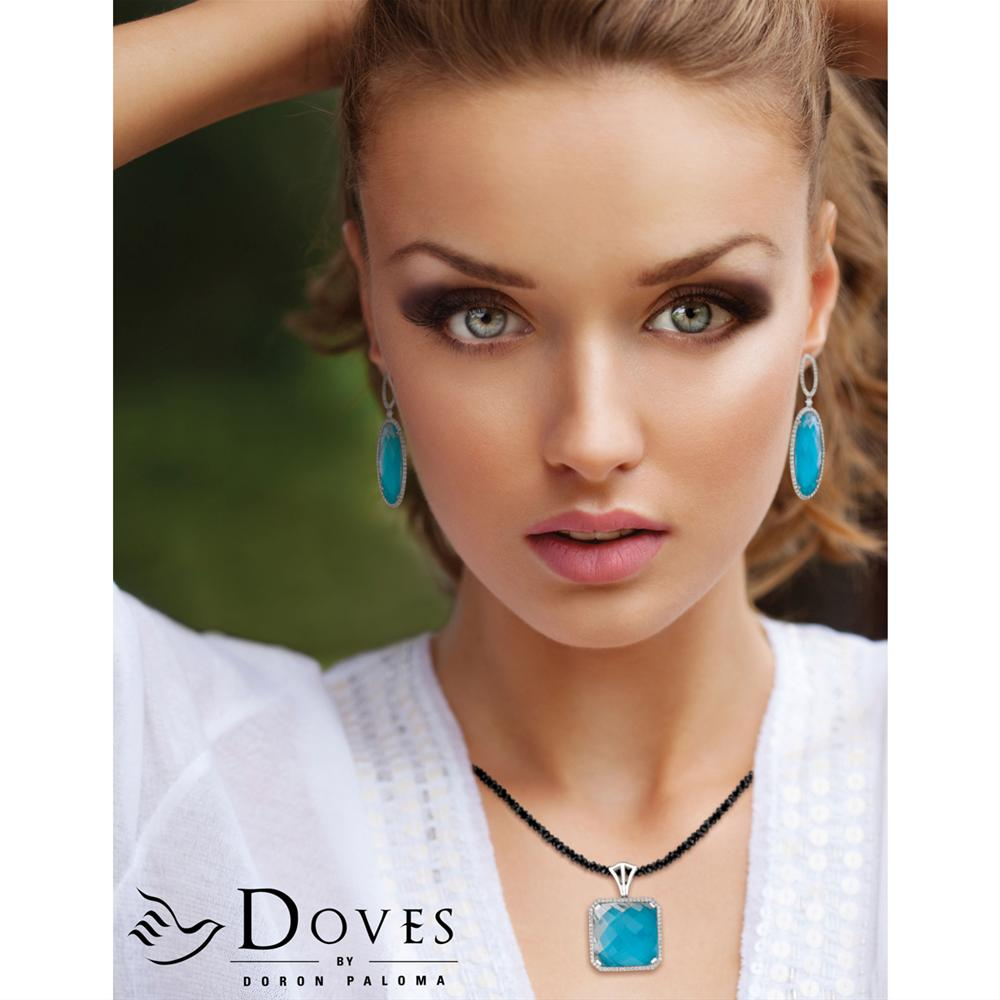 Doves "St. Barth's Blue" Triangle Turquoise & White Topaz Pendant Necklace with Diamonds
