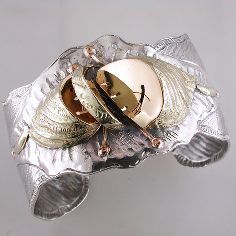 Margaret Barnaby Organic Pod Cuff Bracelet Sterling Silver & 18K Yellow Gold