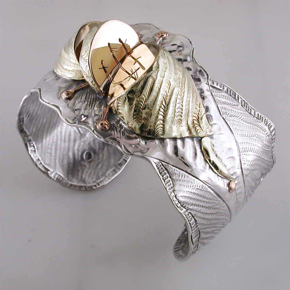 Margaret Barnaby Organic Pod Cuff Bracelet Sterling Silver & 18K Yellow Gold