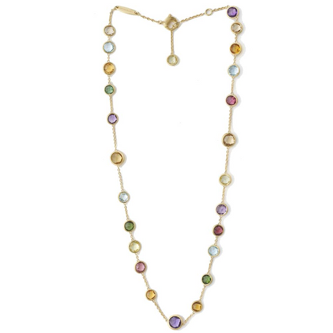 Marco Bicego Jaipur Mixed Color Gems Single Strand Yellow Gold Necklace 18" CB1304