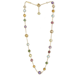 Marco Bicego Jaipur Mixed Color Gems Single Strand Yellow Gold Necklace 18" CB1304