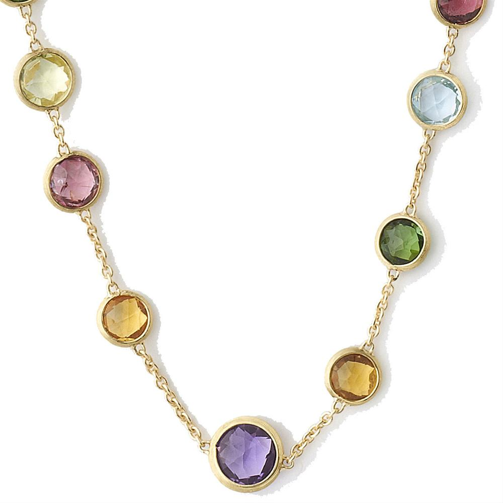 Marco Bicego Jaipur Mixed Color Gems Single Strand Yellow Gold Necklace 18" CB1304