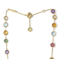 Marco Bicego Jaipur Mixed Color Gems Single Strand Yellow Gold Necklace 18" CB1304