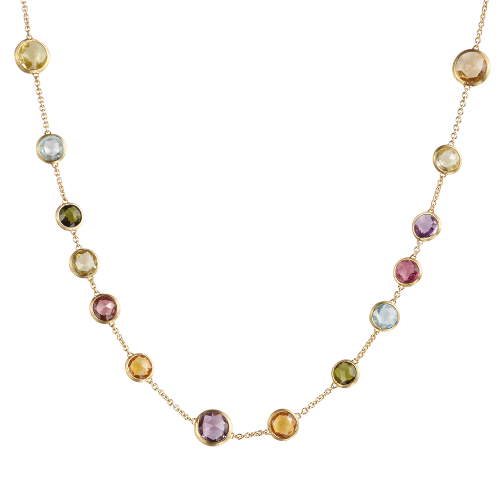 Marco Bicego Jaipur Mixed Color Gems Single Strand Yellow Gold Necklace 18" CB1304