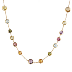 Marco Bicego Jaipur Mixed Color Gems Single Strand Yellow Gold Necklace 18" CB1304