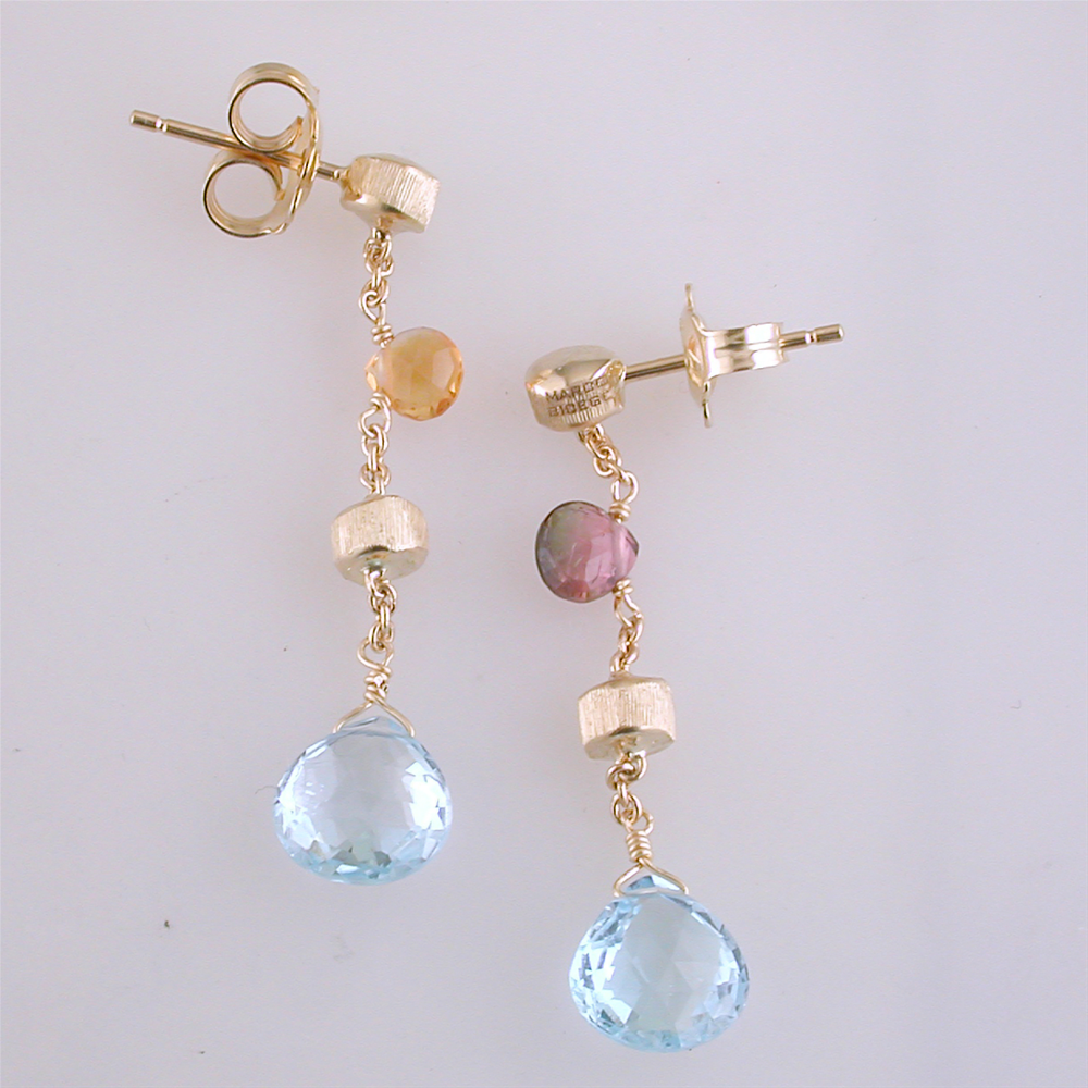 Marco Bicego Paradise Single Drop Color Gemstone Yellow Gold Earrings Blue Topaz Amethyst Citrine OB1430