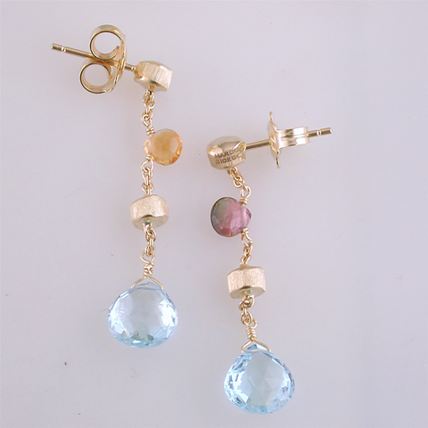 Marco Bicego Paradise Single Drop Color Gemstone Yellow Gold Earrings Blue Topaz Amethyst Citrine OB1430