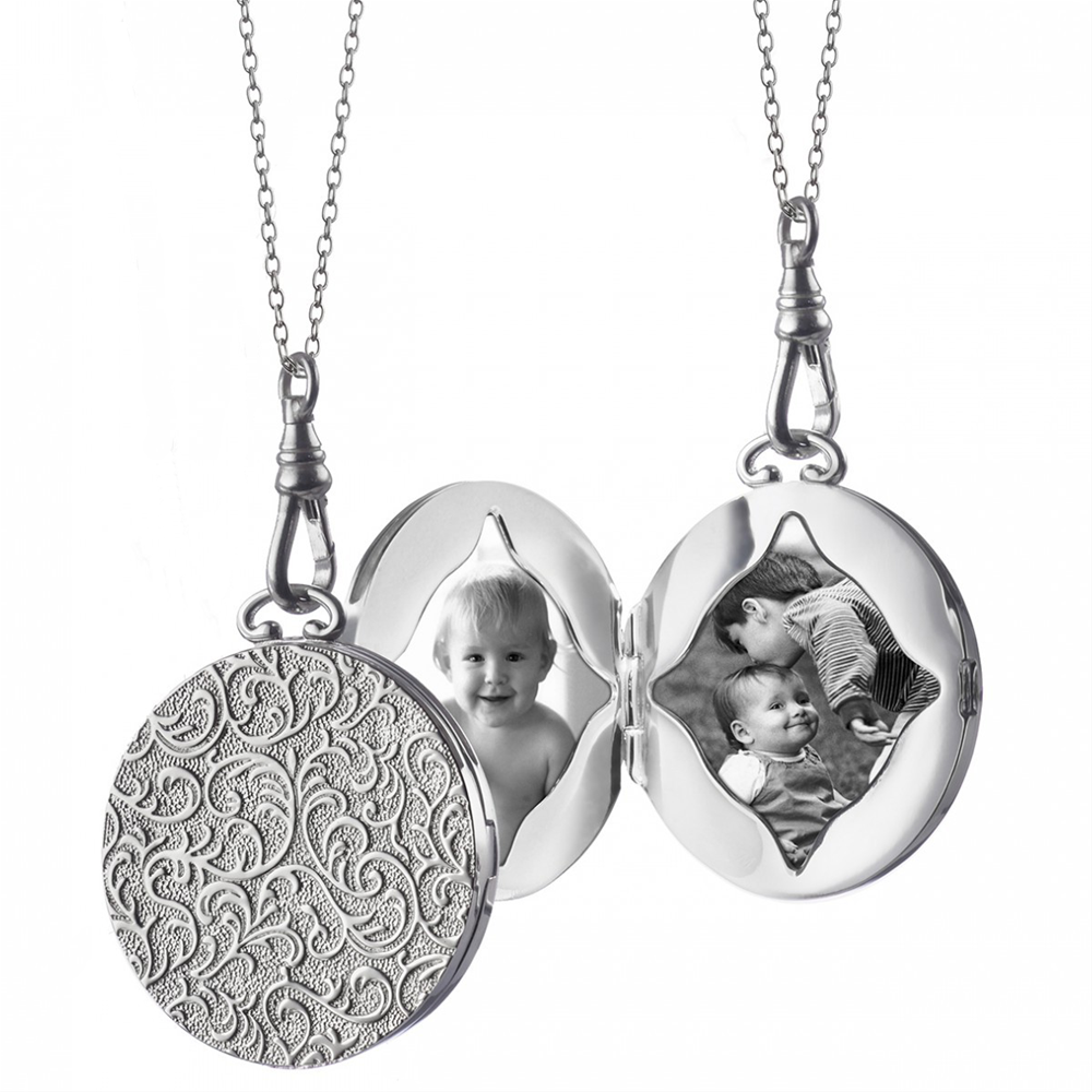Monica Rich Kosann Round Vine Locket Sterling Silver 1.5" Necklace Pendant Locket for Two Photos, 26" Chain