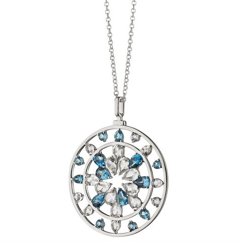 Monica Rich Kosann "Change" London Blue Topaz & Rock Crystal Kaleidoscope Pendant Necklace Sterling Silver