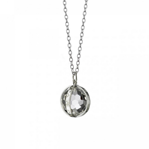 Monica Rich Kosann "Carpe Diem" Necklace Silver Sterling 5/8" Rock Crystal Charm 26" Chain