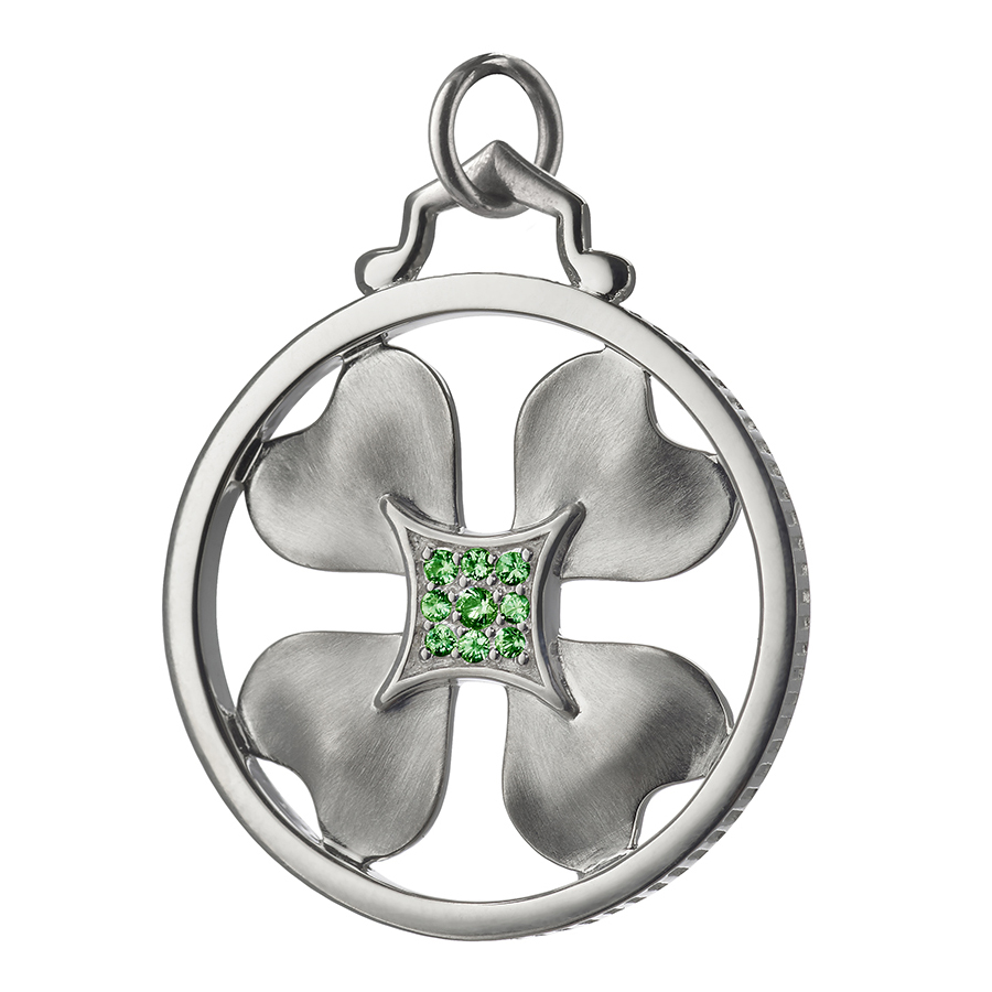 Monica Rich Kosann Sterling Silver Lucky Clover Charm Pendant with Green Tsavorite