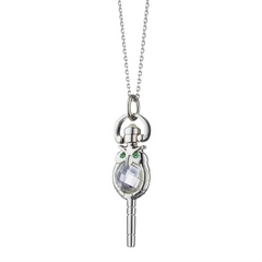 Monica Rich Kosann Mini "Wisdom" Owl Necklace, Rock Crystal Sterling Silver Pocket Watch Key Necklace on 17" Chain 47347-17