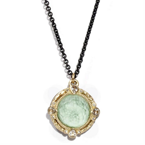 Armenta Round Enhancer with Green Turquoise & Quartz Doublet Oxidized Silver & Yellow Gold Necklace
