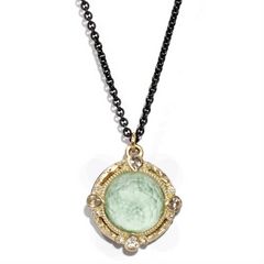 Armenta Round Enhancer with Green Turquoise & Quartz Doublet Oxidized Silver & Yellow Gold Necklace