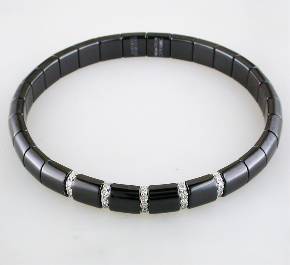 Roberto Demeglio Pura Black Ceramic Elastic Bracelet with 5 Diamond Sections