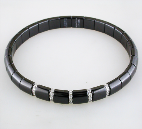 Roberto Demeglio Pura Black Ceramic Elastic Bracelet with 5 Diamond Sections