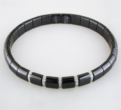 Roberto Demeglio Pura Black Ceramic Elastic Bracelet with 5 Diamond Sections
