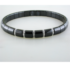 Roberto Demeglio Pura Black Ceramic Elastic Bracelet with 5 Diamond Sections