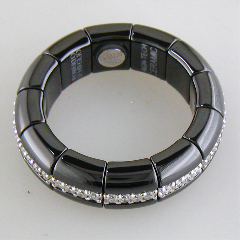 Roberto Demeglio Pura Black Ceramic Diamond Eternity Elastic Ring Band High Polish
