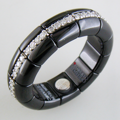 Roberto Demeglio Pura Black Ceramic Diamond Eternity Elastic Ring Band High Polish