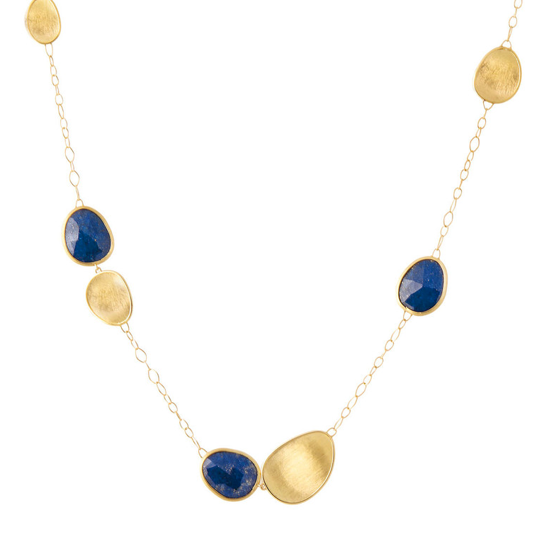 Marco Bicego Lunaria 18K Yellow Gold & Blue Lapis Short Chain Necklace CB1981 LPY02