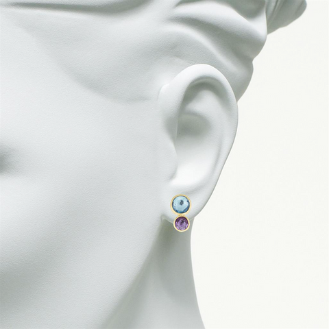 Marco Bicego Jaipur 18K Yellow Gold Two Stone Stud Earrings with Topaz and Amethyst OB1518 MIX52 Y02