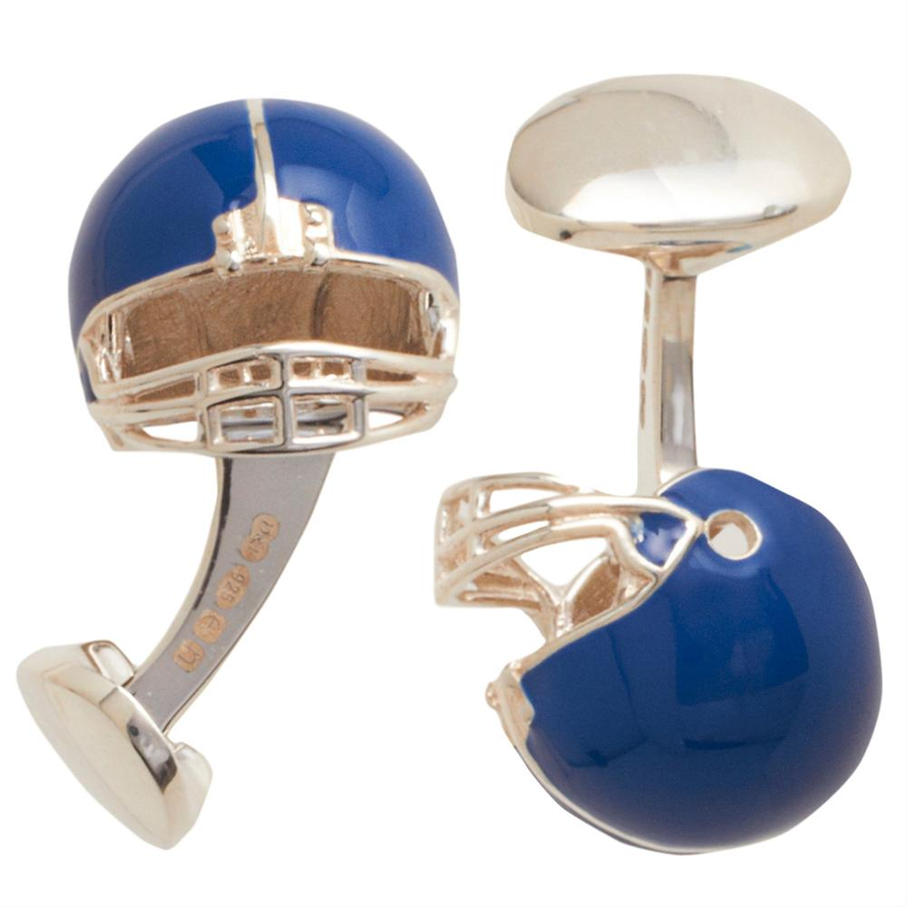 Deakin & Francis Silver Blue Enamel American Football Helmet Cufflinks