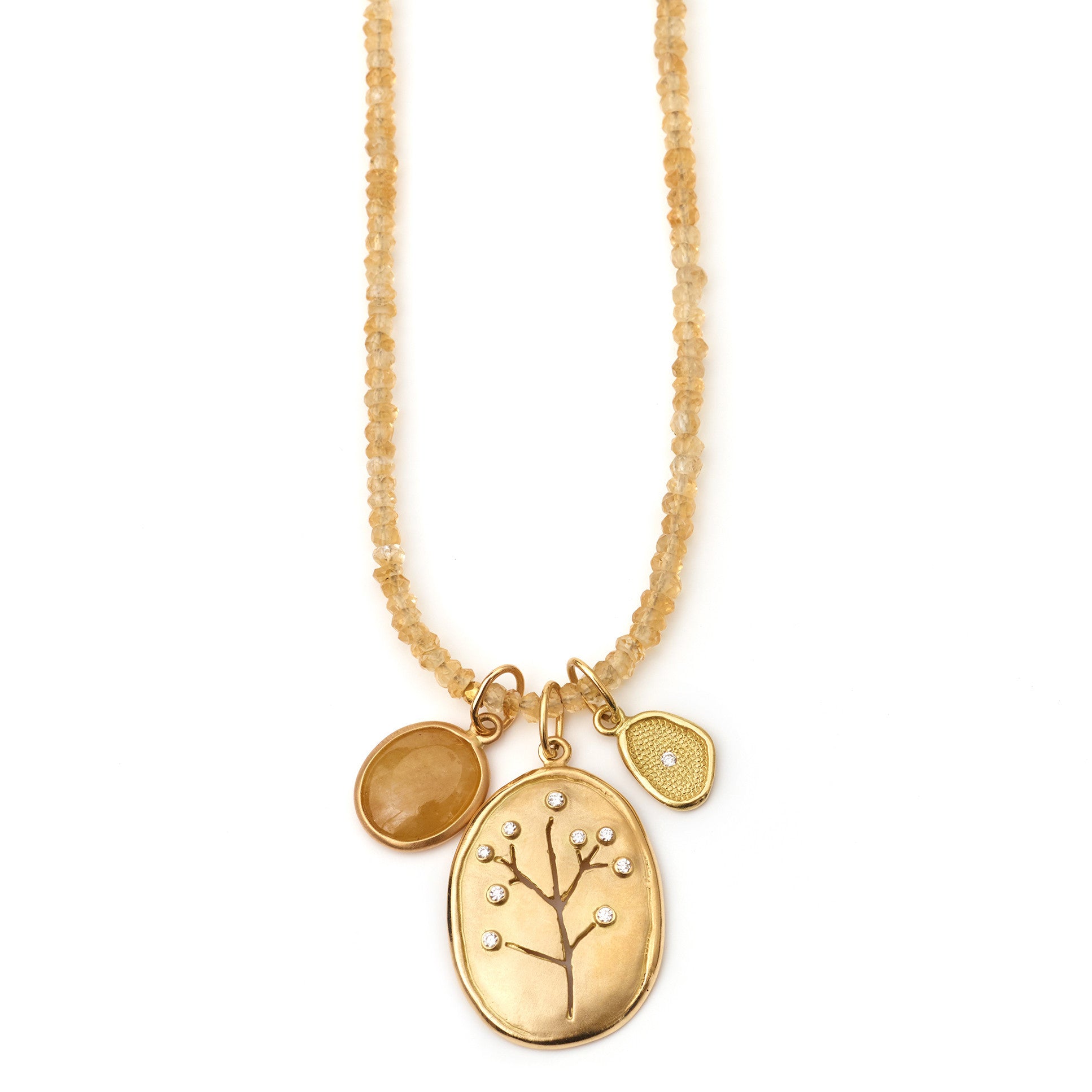 Anne Sportun Botanical Cherry Blossom Tree Charm 18K Yellow Gold Pendant