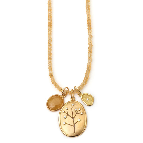Anne Sportun Botanical Cherry Blossom Tree Charm 18K Yellow Gold Pendant