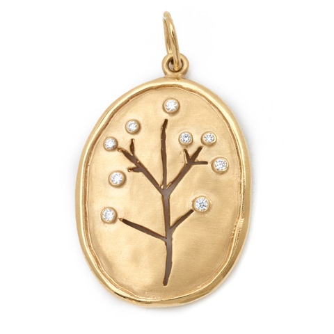 Anne Sportun Botanical Cherry Blossom Tree Charm 18K Yellow Gold Pendant