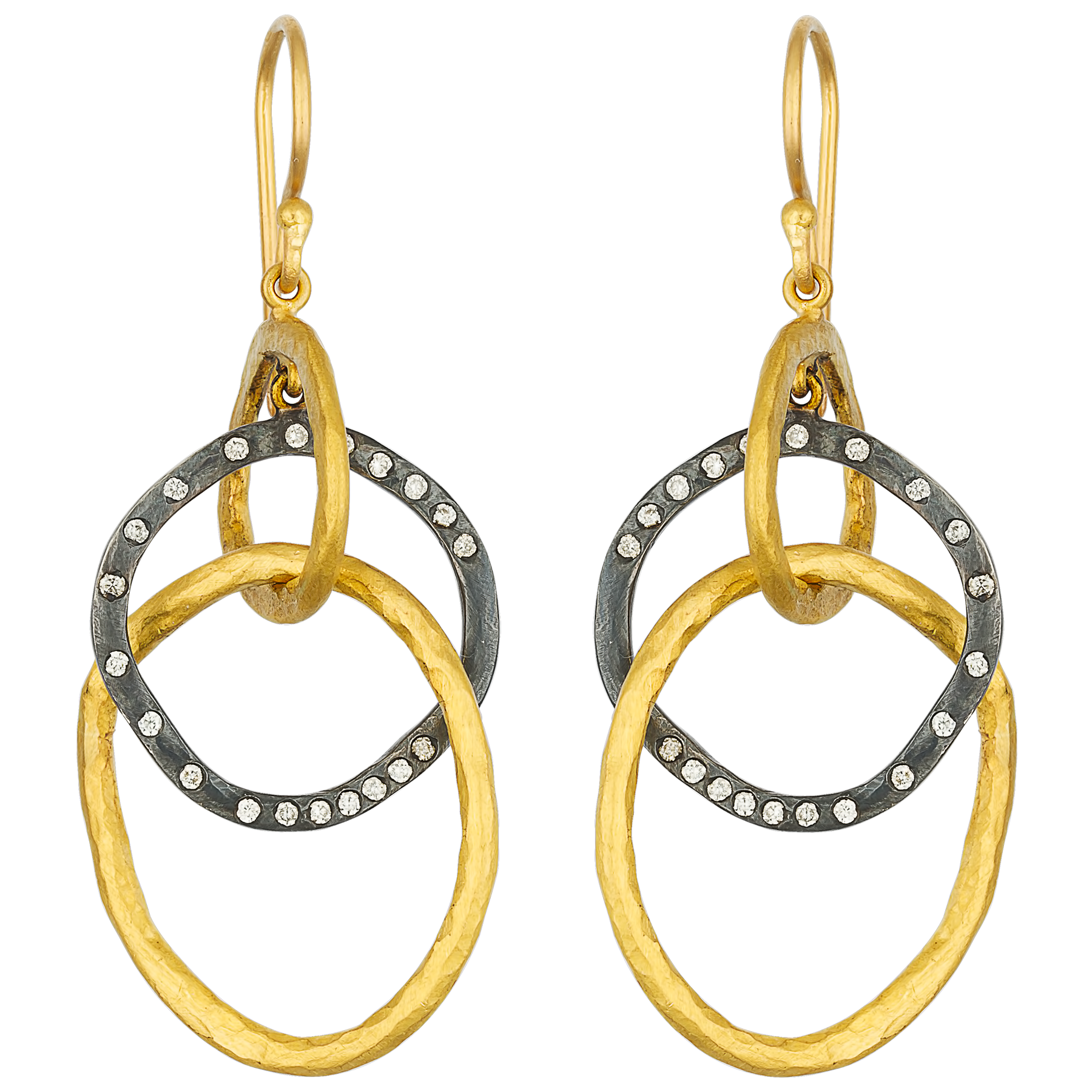Lika Behar "Kelly" Triple Dangle Earrings Sterling & 24K Gold with Diamonds