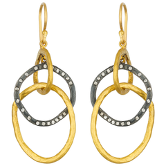 Lika Behar "Kelly" Triple Dangle Earrings Sterling & 24K Gold with Diamonds