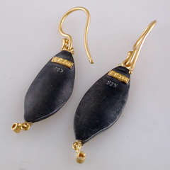Lika Behar "Laurier" Feather Dangle Earrings in 24K Gold & Oxidized Silver