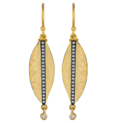 Lika Behar "Laurier" Feather Dangle Earrings in 24K Gold & Oxidized Silver