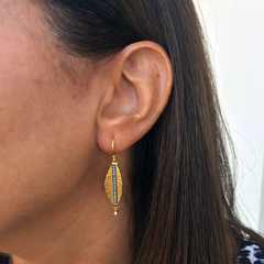 Lika Behar "Laurier" Feather Dangle Earrings in 24K Gold & Oxidized Silver