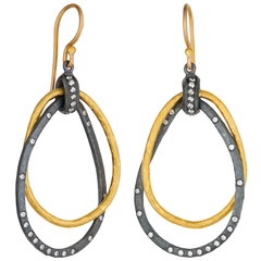 Lika Behar "Kelly" Triple Teardrop Dangle Earrings Sterling & 24K Gold with Diamonds