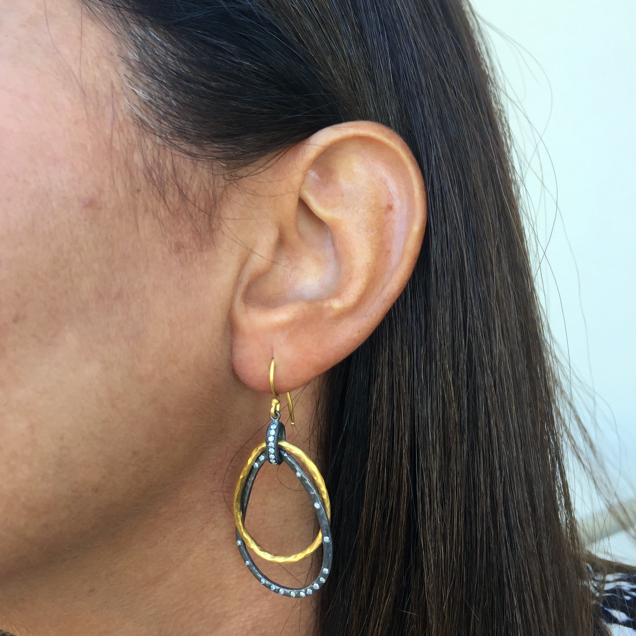 Lika Behar "Kelly" Triple Teardrop Dangle Earrings Sterling & 24K Gold with Diamonds