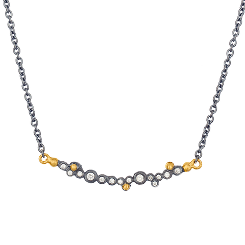 Lika Behar "Dylan" Oxidized Silver & 24K Gold Bar Diamond Necklace