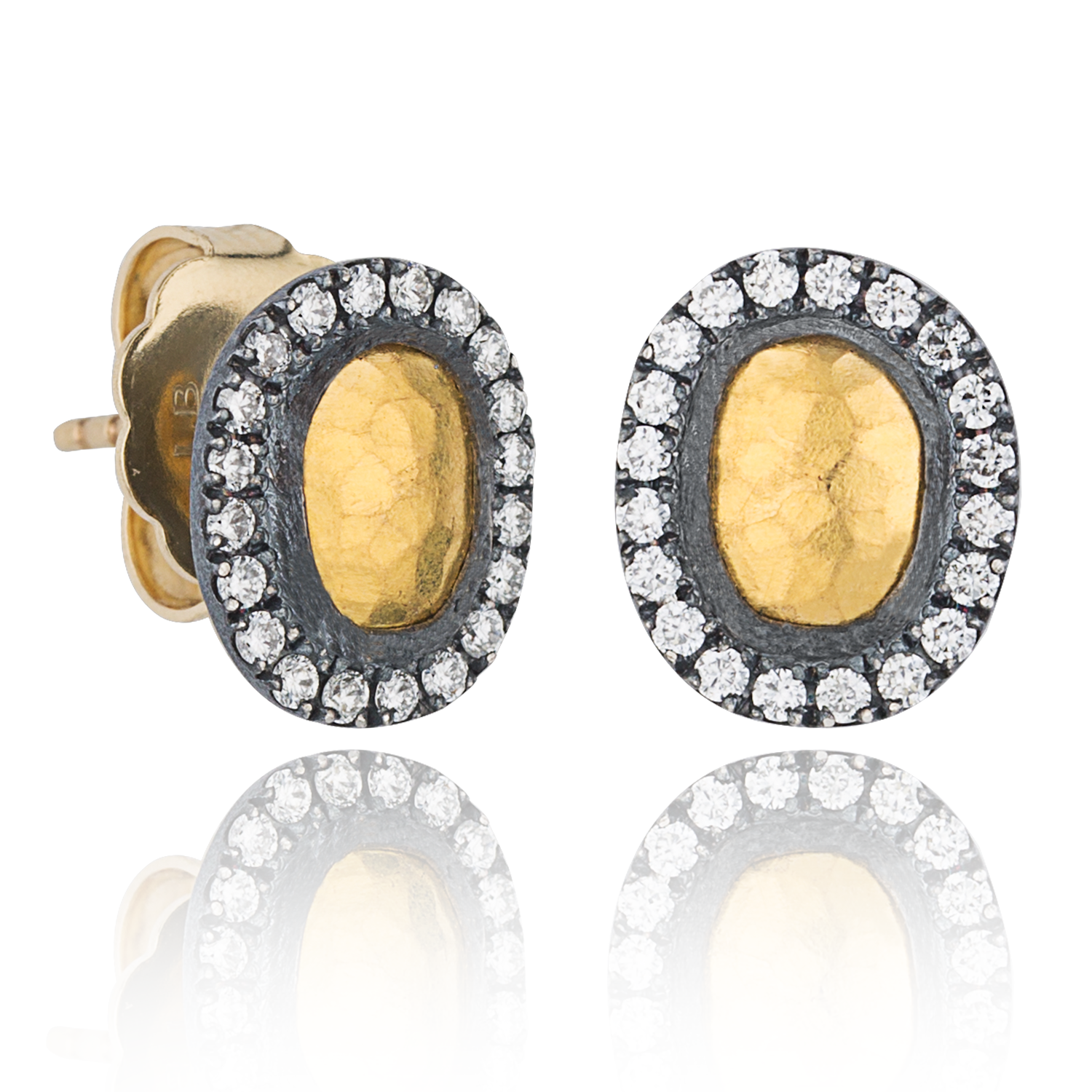 Lika Behar "Reflection" Stud Earrings Sterling & 24K Gold with Diamonds RFL-E-301-GOXD-13
