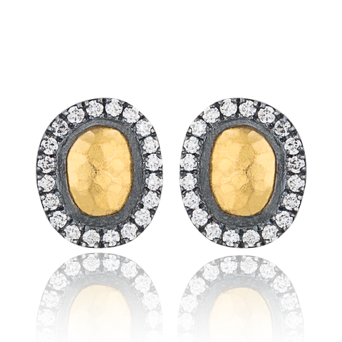 Lika Behar "Reflection" Stud Earrings Sterling & 24K Gold with Diamonds RFL-E-301-GOXD-13