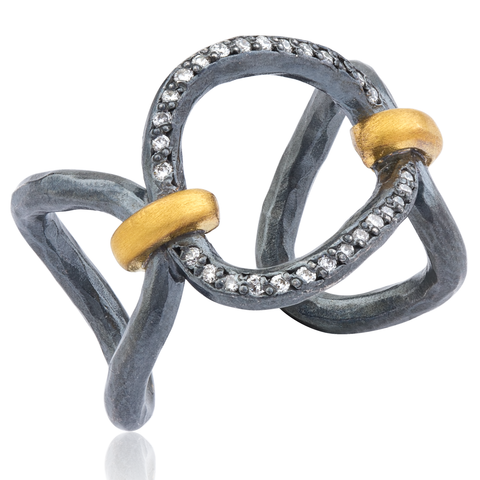 Lika Behar "Helena" Open Ring in 24K Gold & Oxidized Silver with Diamonds