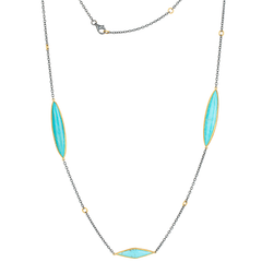 Lika Behar "Kara" Necklace with Marquise Kingman Turquoise Silver 24K Gold 38"
