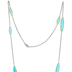 Lika Behar "Kara" Necklace with Marquise Kingman Turquoise Silver 24K Gold 38"