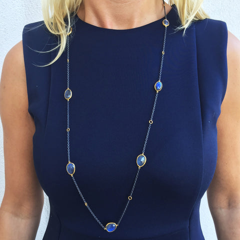 Lika Behar "Katya" Labradorite Necklace in Sterling Silver & 24K Gold 38"
