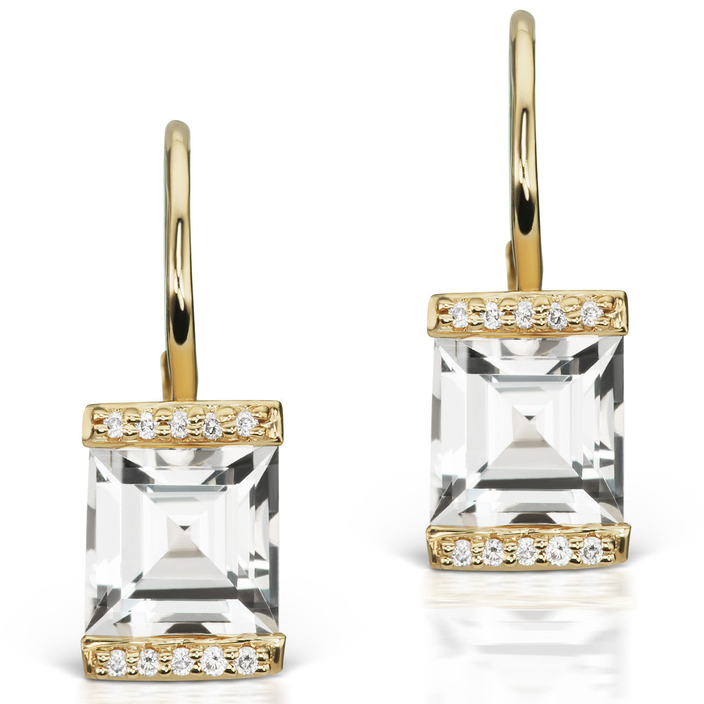 Jane Taylor Rosebud Square Step Cut Topaz & Diamond Yellow Gold Earrings